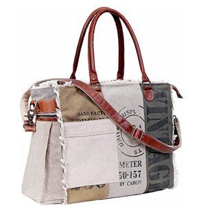 Women's Canvas & Cowhide Hand Bag Tote, Purse, Carrying